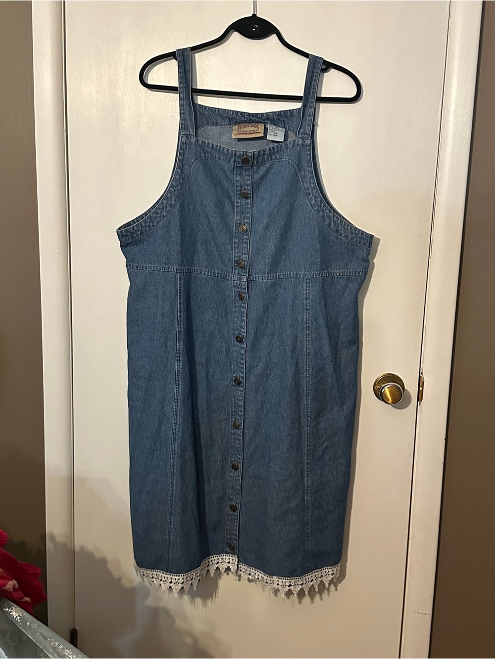 VTG Studio Ease clothing company Sleeveless Maxi Denim Dress size 20W lace trim